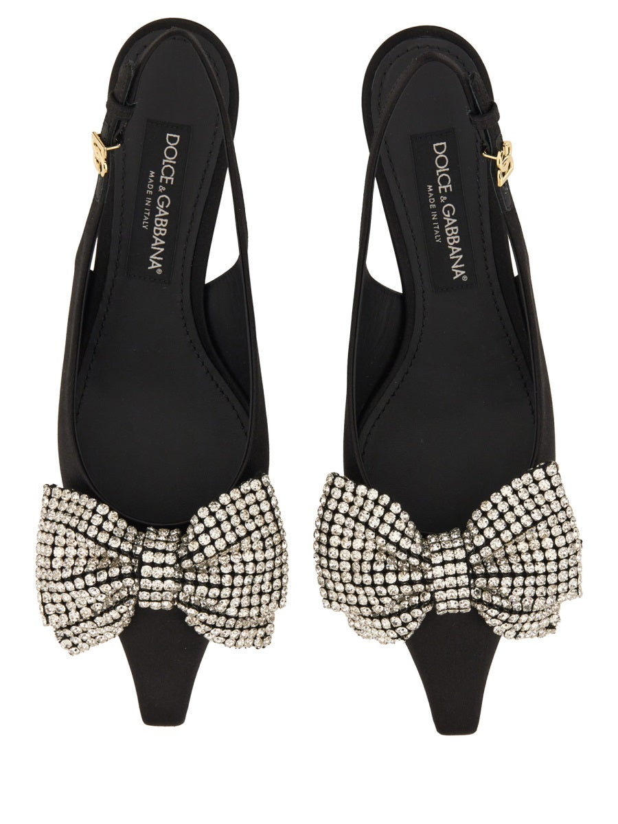 Satin Sling-Back With Rhinestone Embroidery Black Shoe