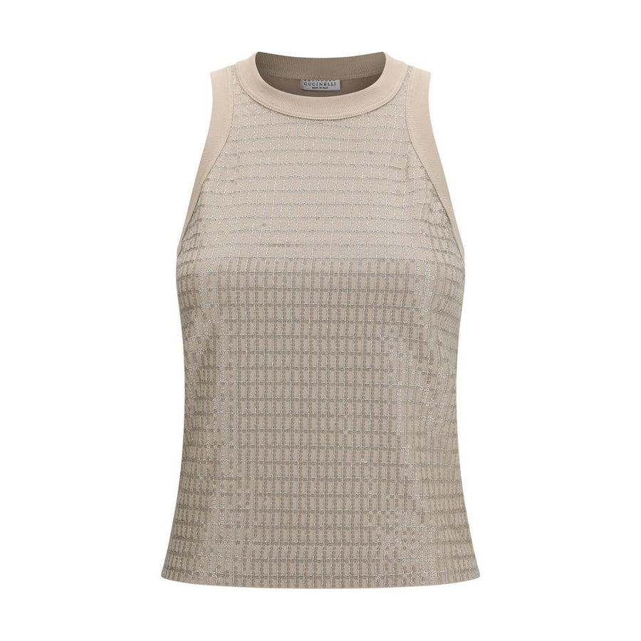 Brunello Cucinelli 93% Cotton tank top in beige