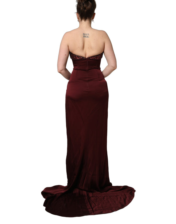 Dolce & Gabbana 70% Acetate 10% Viscose 5% Glass 5% Real Brass 4% Silk 3% Polyester 3% PVC; Lining: 97% Silk 3% Elastane evening gown in maroon