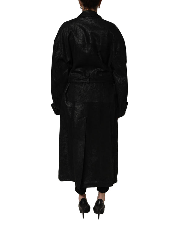 Dolce & Gabbana 100% Sheepskin Leather trench coat in black