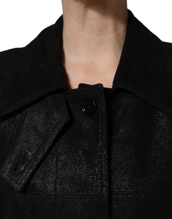 Dolce & Gabbana 100% Sheepskin Leather trench coat in black — view 2