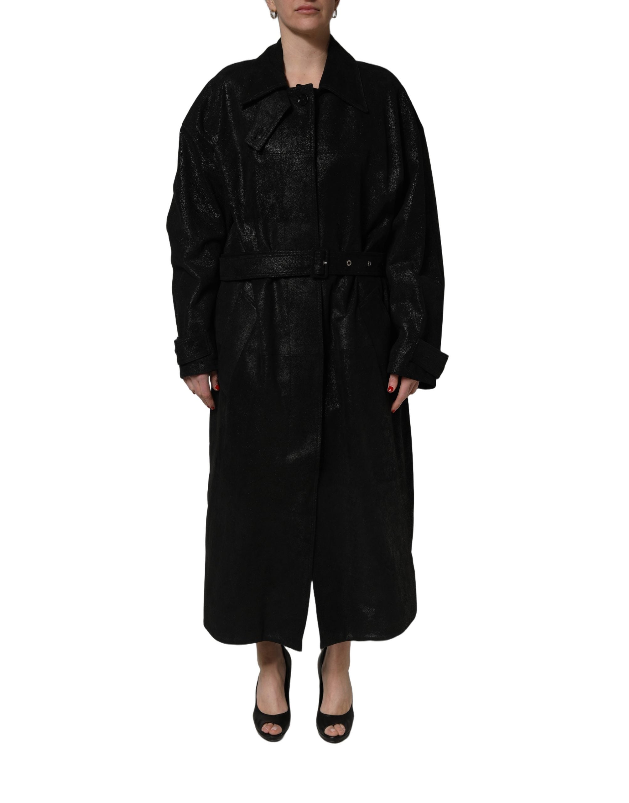 Dolce & Gabbana 100% Sheepskin Leather trench coat in black — view 4