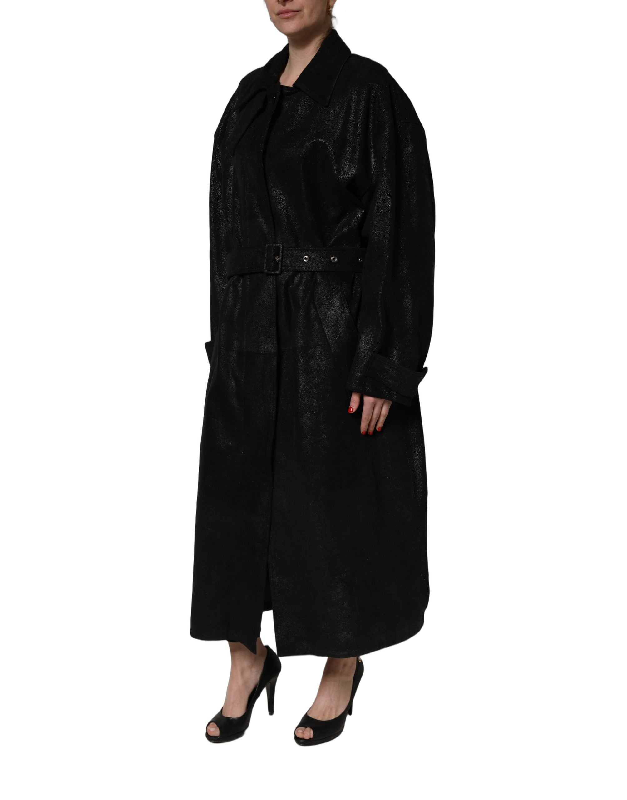 Dolce & Gabbana 100% Sheepskin Leather trench coat in black — view 6