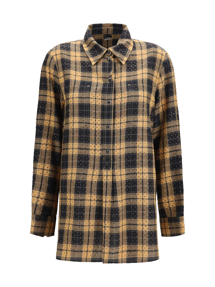Barbellino Check Pattern Shirt With All-Over Micro Rhinestones Cammello/nero Viscose Jacket