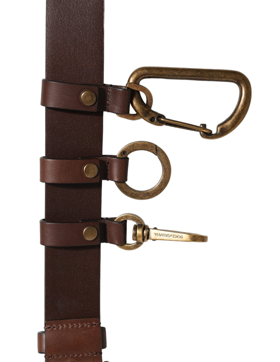 Brown Calfskin Leather Gold Metal Buckle Belt Calf