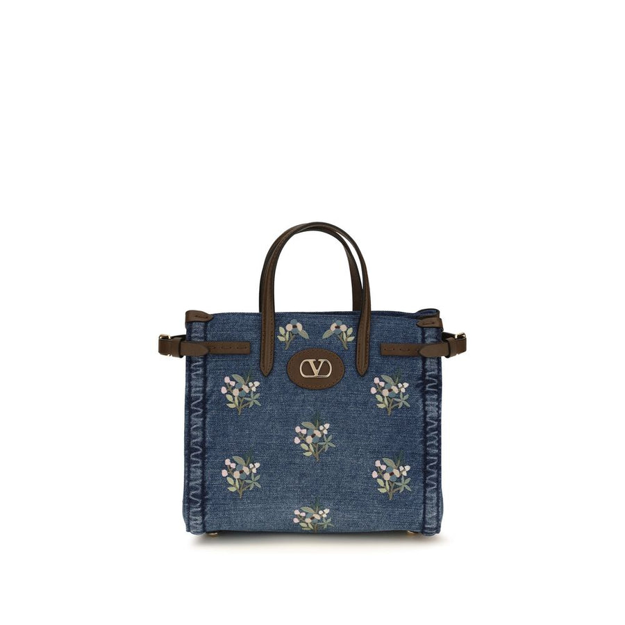 Valentino Garavani 100% Cotton top handle bag in blue