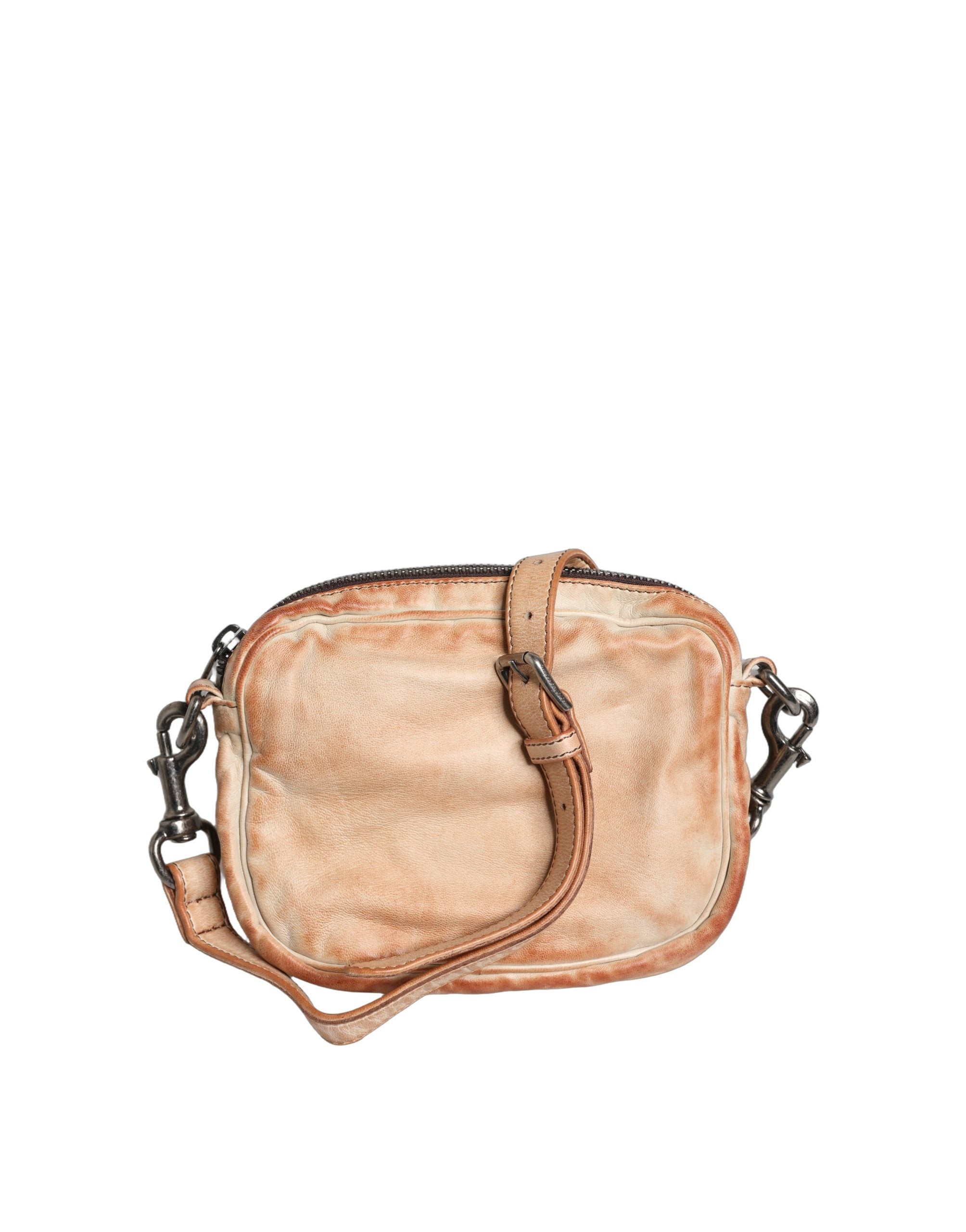 Beige Vintage Leather Logo Plaque Shoulder Borse Men Bag Sheep