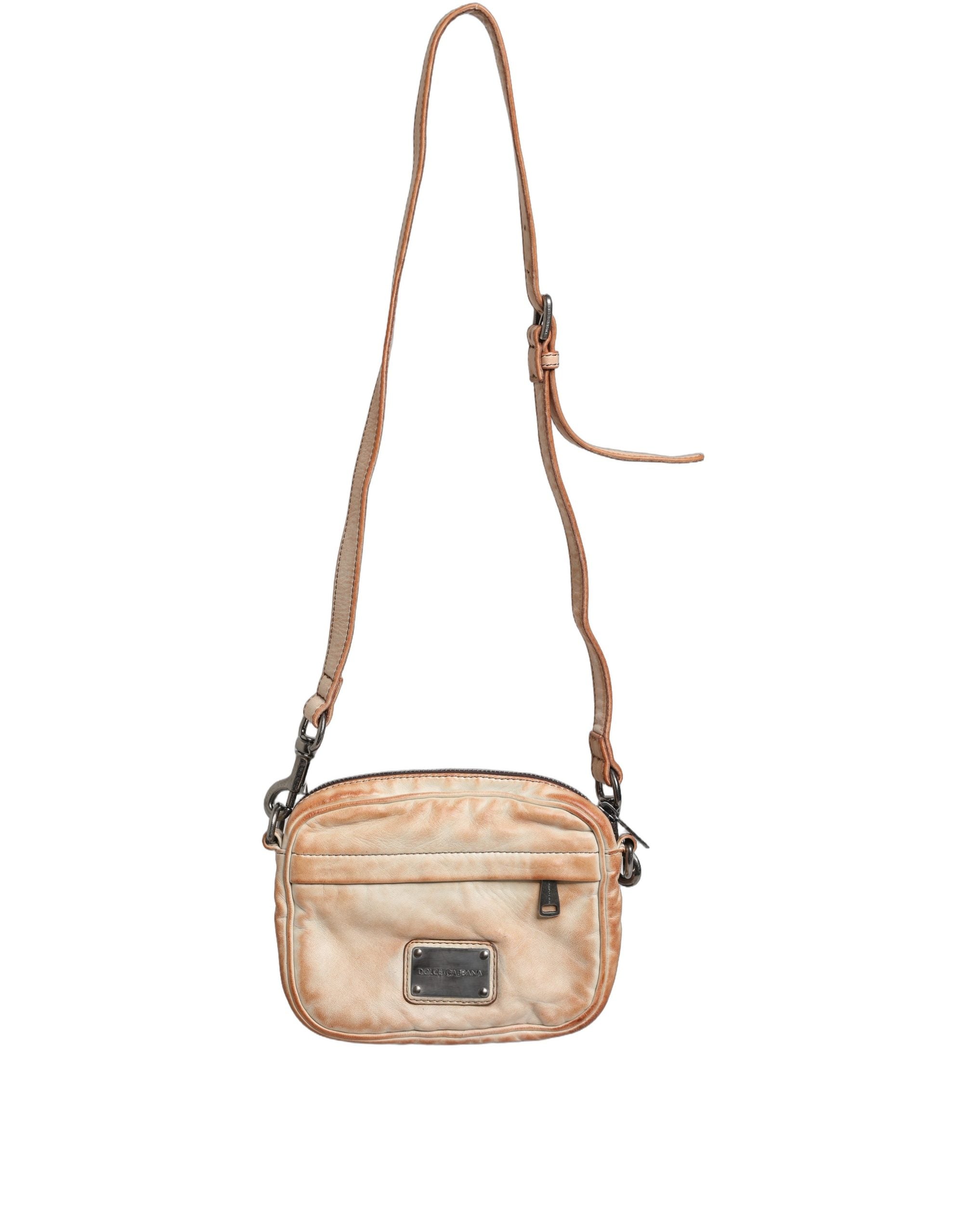 Beige Vintage Leather Logo Plaque Shoulder Borse Men Bag Sheep