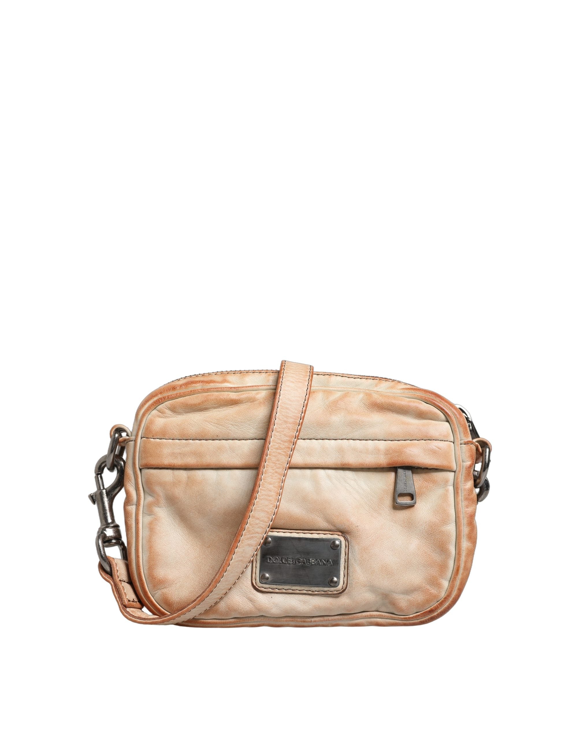 Beige Vintage Leather Logo Plaque Shoulder Borse Men Bag Sheep