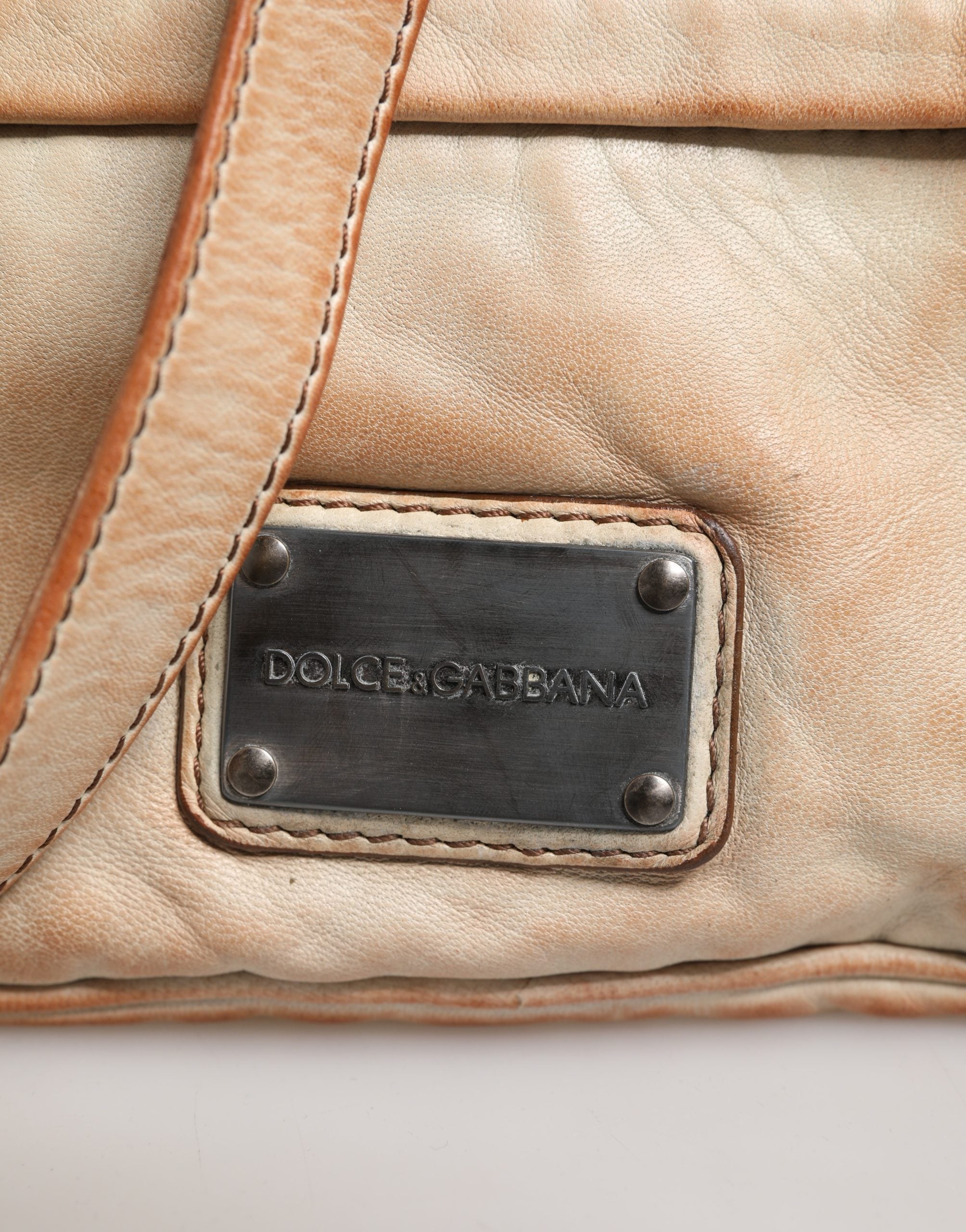 Beige Vintage Leather Logo Plaque Shoulder Borse Men Bag Sheep