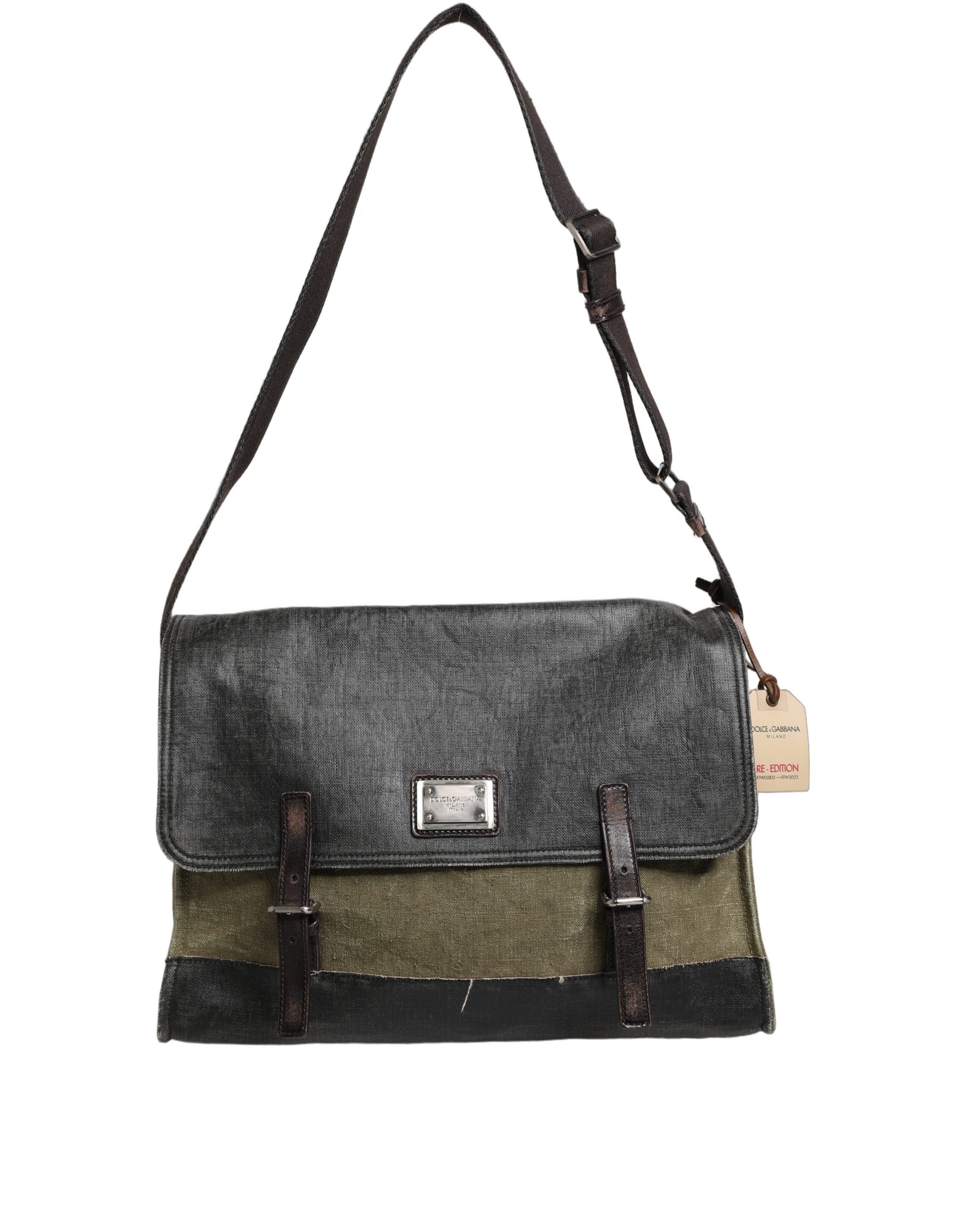 Military Green Two Tone Messenger Shoulder Borse Men Bag Dark Leather