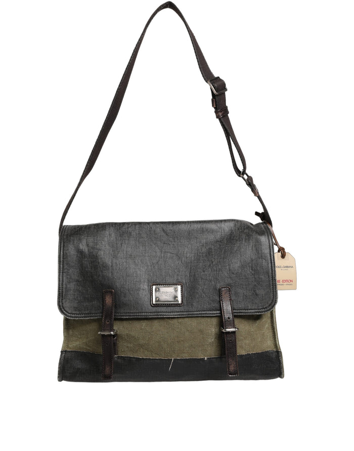 Military Green Two Tone Messenger Shoulder Borse Men Bag Dark Leather