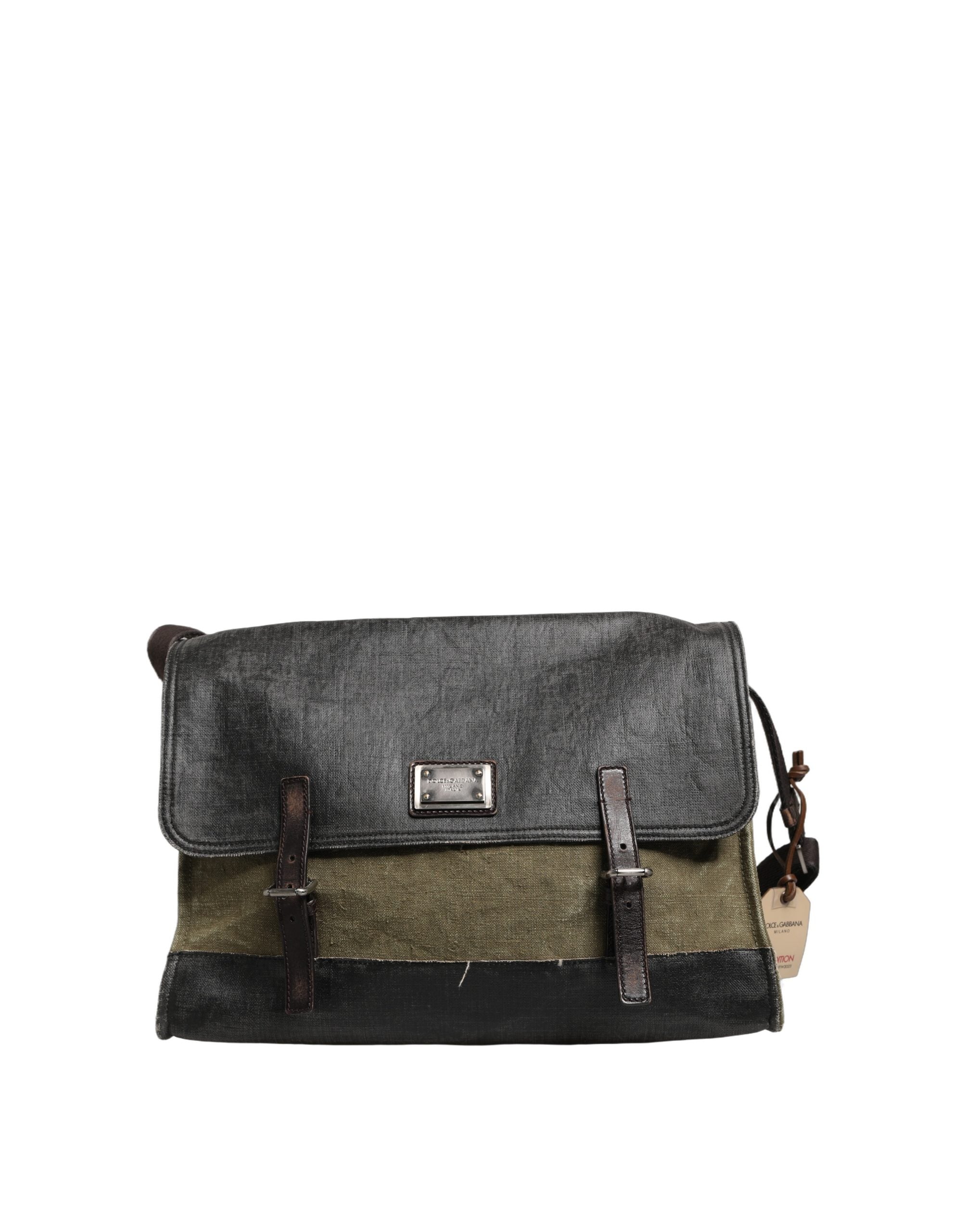 Military Green Two Tone Messenger Shoulder Borse Men Bag Dark Leather