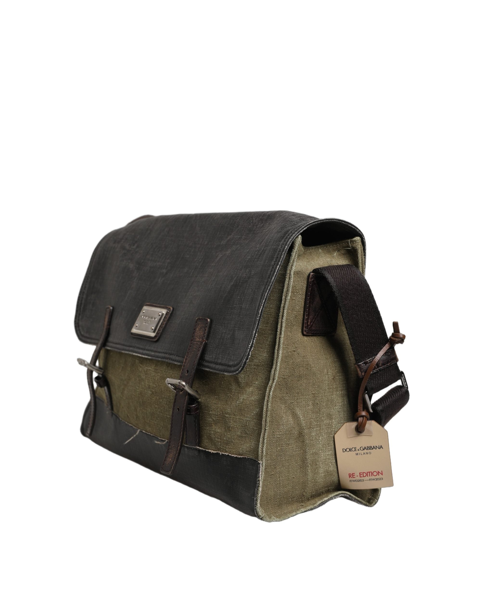 Military Green Two Tone Messenger Shoulder Borse Men Bag Dark Leather