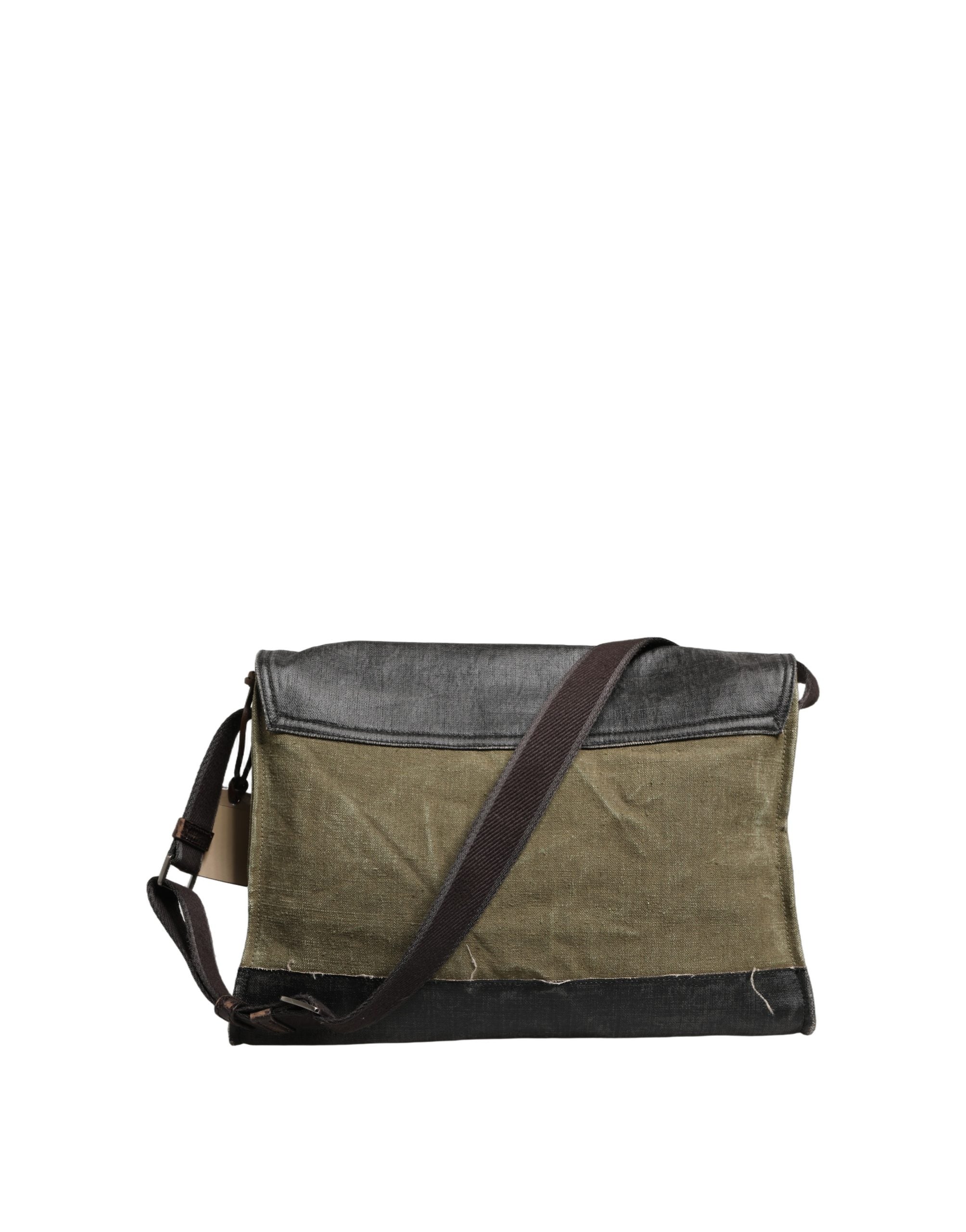 Military Green Two Tone Messenger Shoulder Borse Men Bag Dark Leather