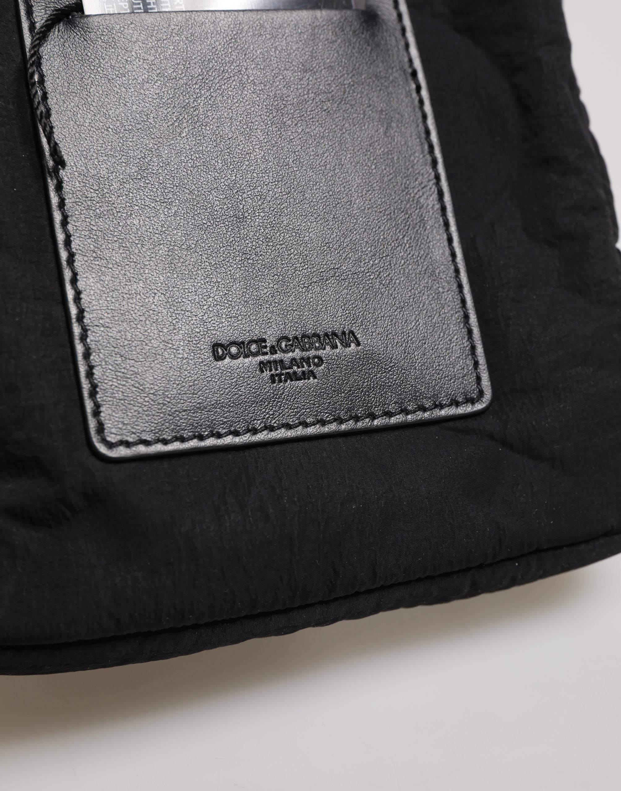 Black Nylon Rubberized Logo Print Crossbody Borse Bag Elastane Calf