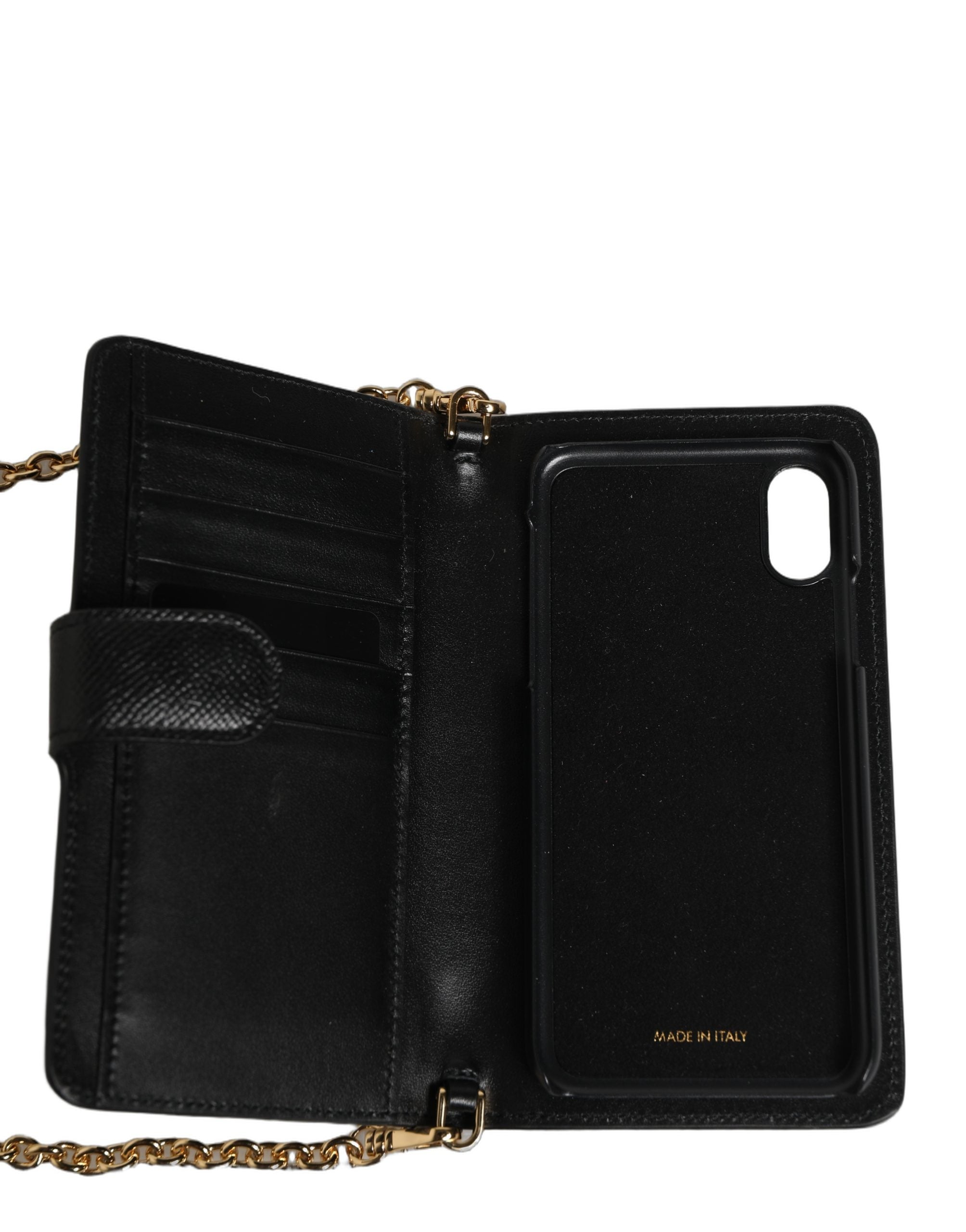 Case Flip Cover Black Calf Leather Iphone X - Xs Phone Bag
