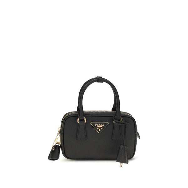 Prada 100% Calf Leather Bos Taurus top handle bag in black