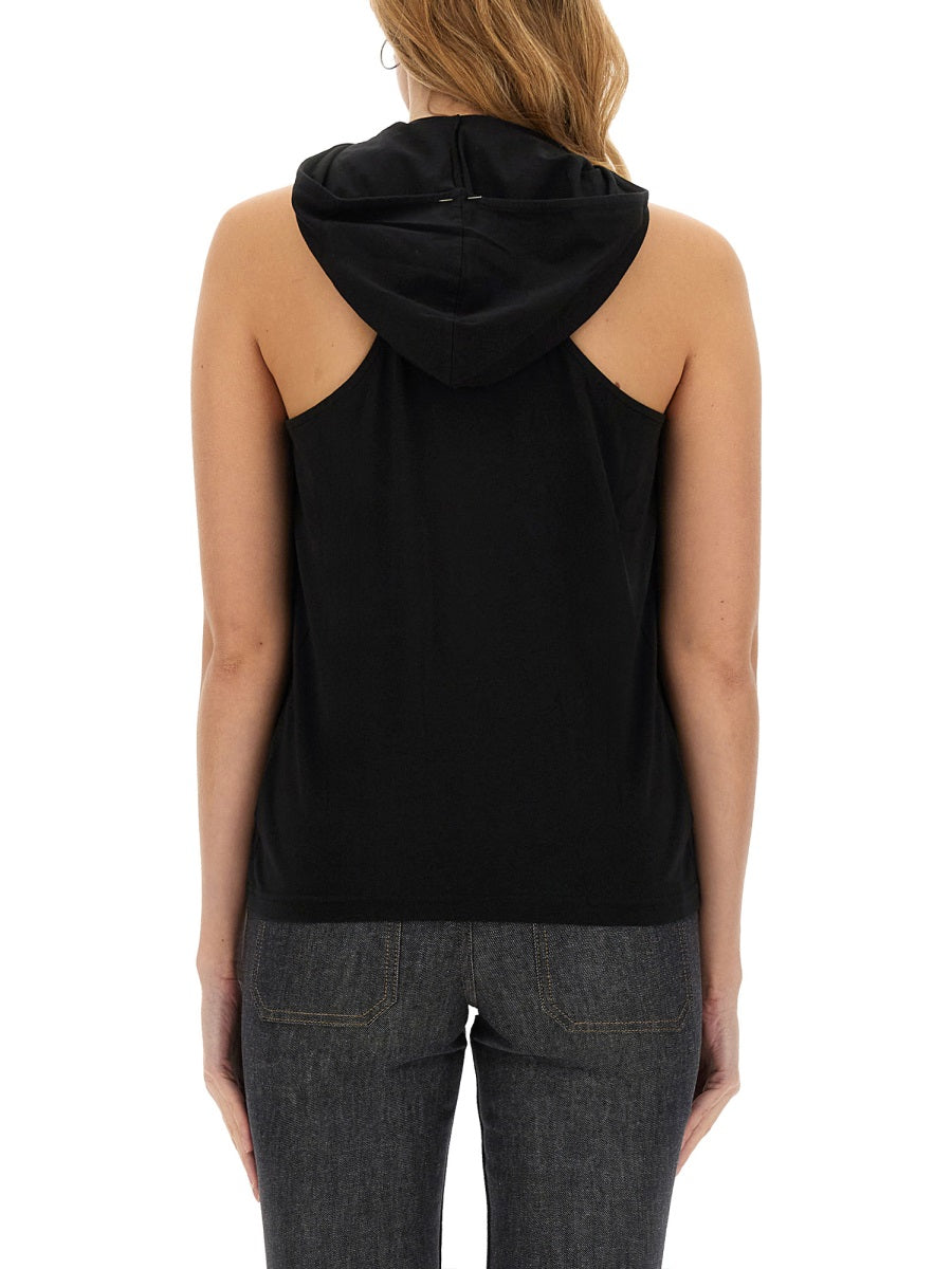 Logo Cotton Top Black Tops