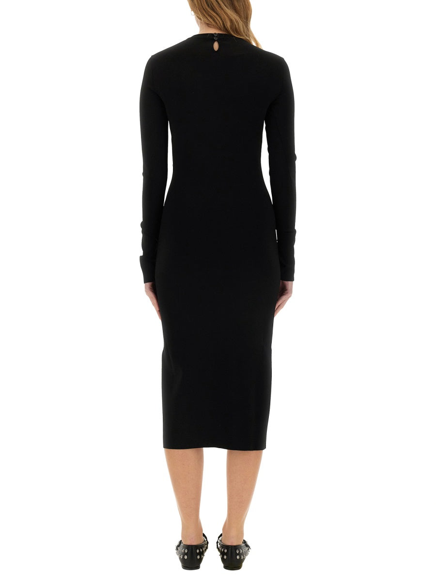 Midi Dress With Slit Black Viscose Polyester