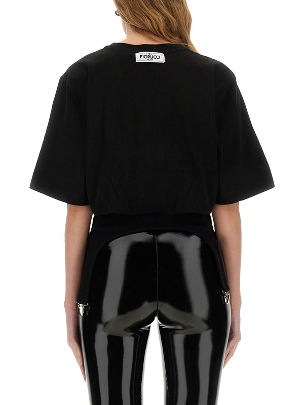 T-Shirt With Suspenders Black Cotton T-shirts