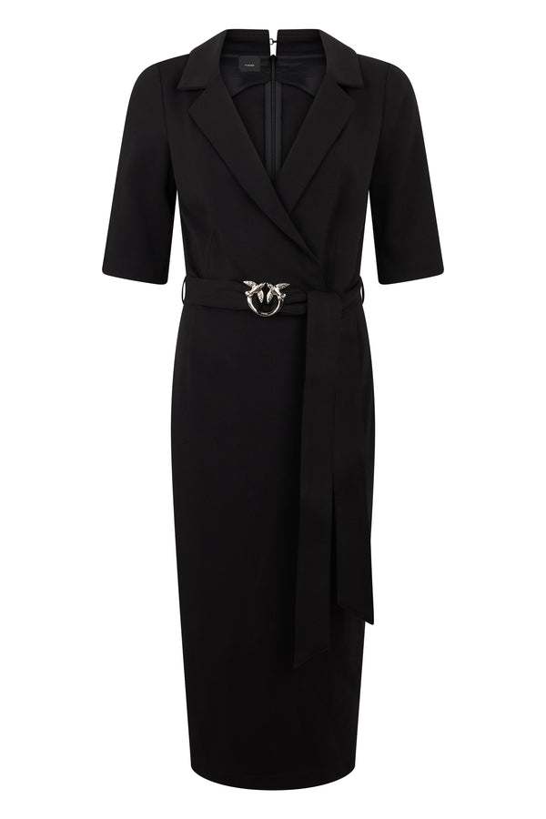 Fitted Dress With Belt, Black Viscose