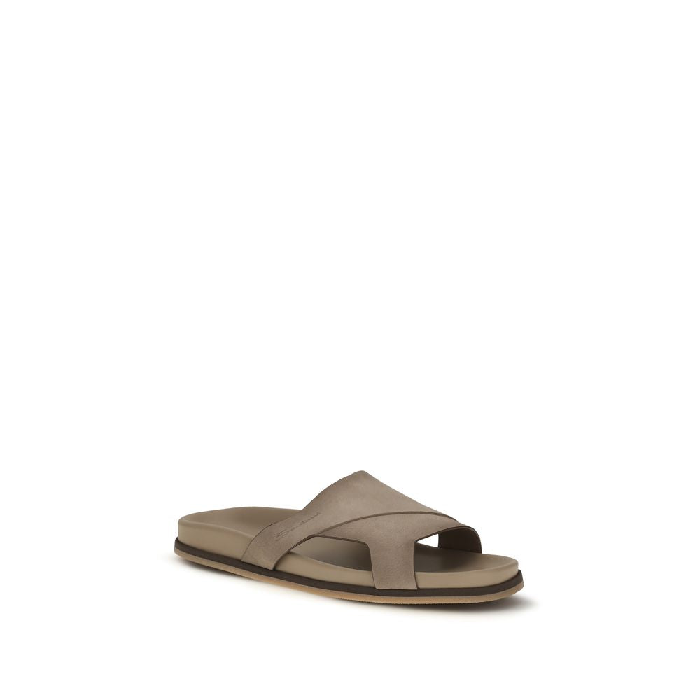 Santoni Upper: 100% Calf Leather Bos Taurus; Sole: 100% Rubber sandals in beige — view 2