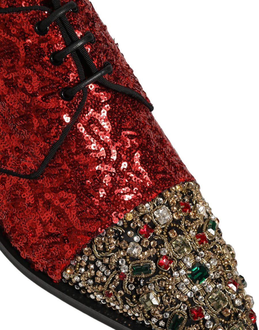 Red Sequin Embellished Men Derby Dress Shoes Leather