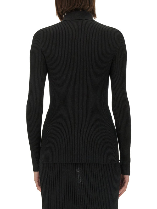 Ribbed Sweater Black Wool Viscose Polyester Jumpers