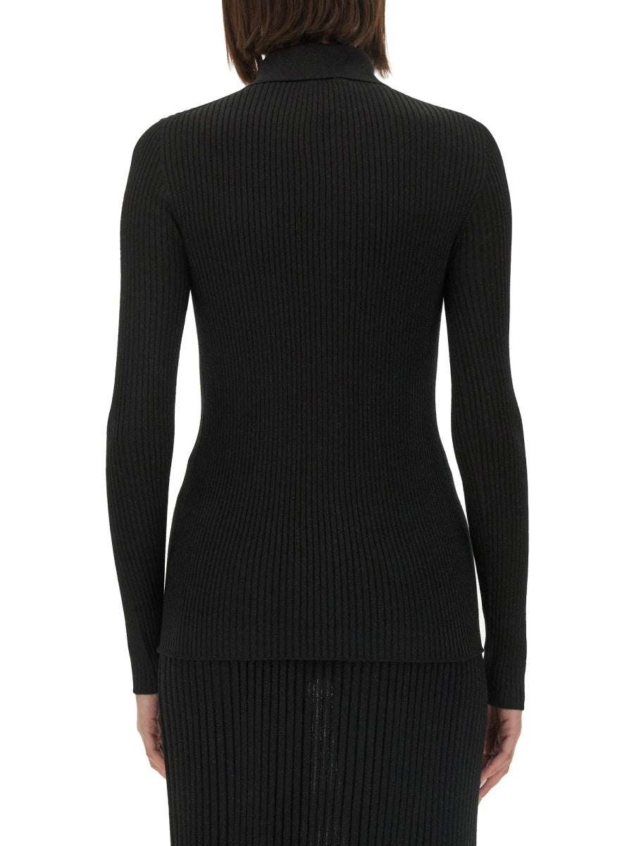 Ribbed Sweater Black Wool Viscose Polyester Jumpers