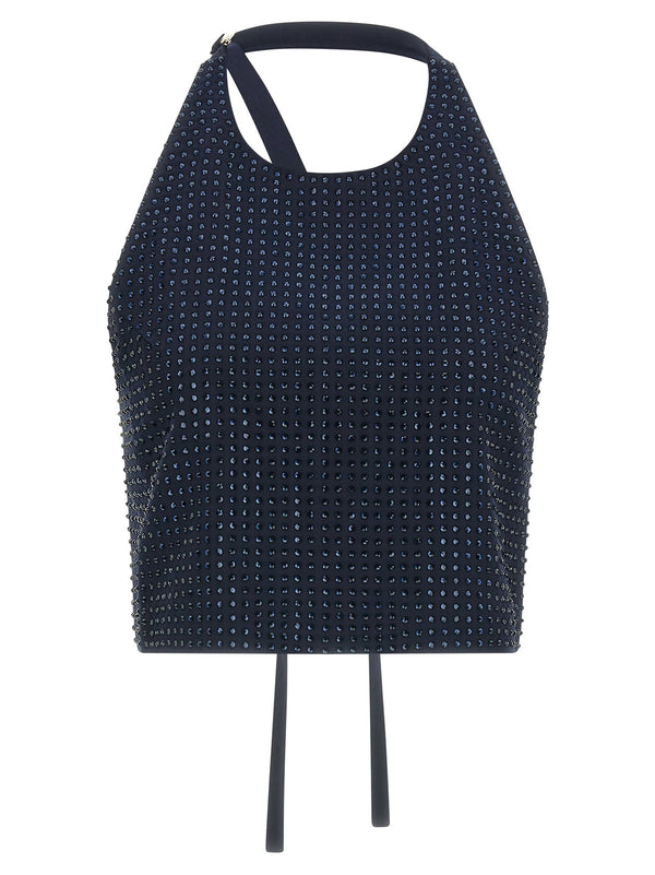 Pinko Rhinestone-Embellished Tank Top — Navy