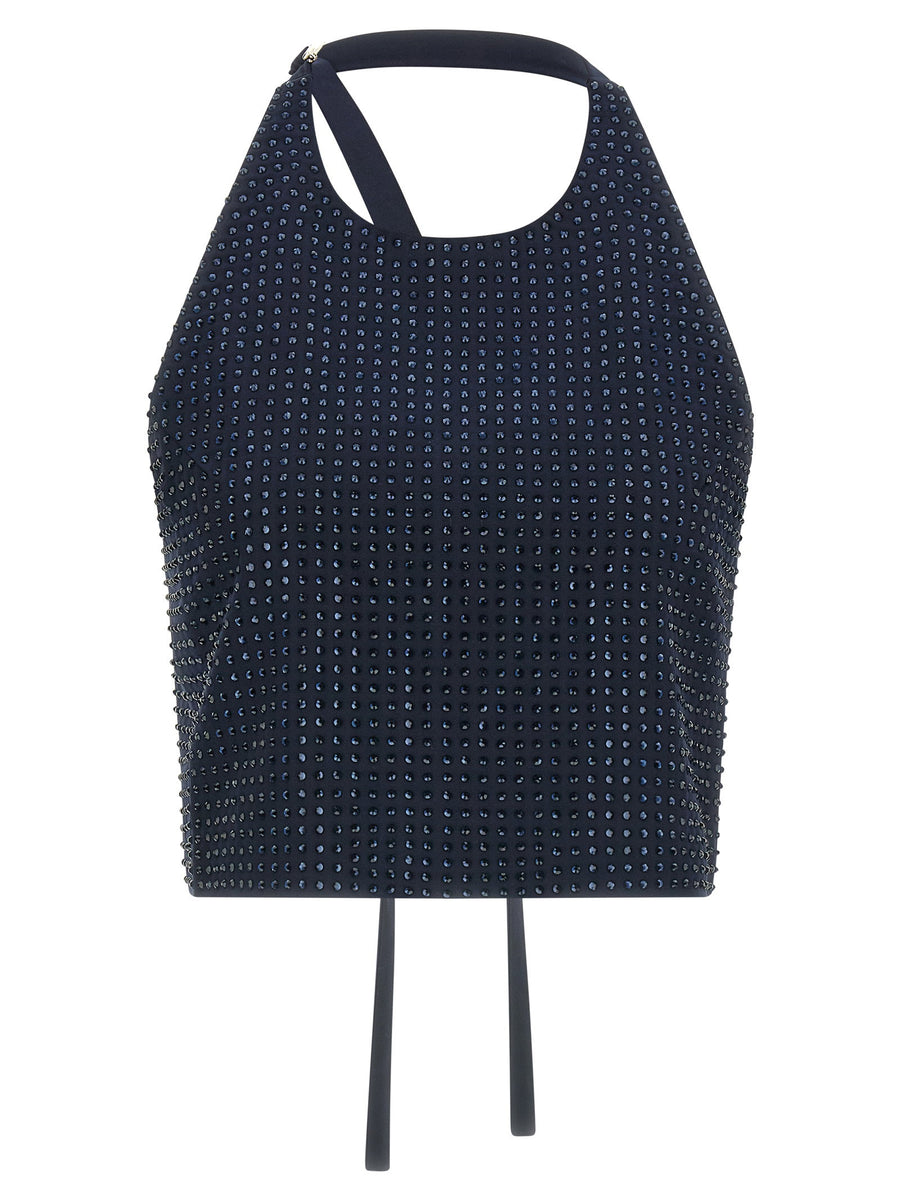 Pinko Rhinestone-Embellished Tank Top — Navy