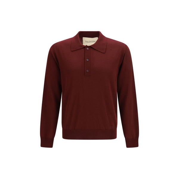 Valentino 100% Merino Wool Ovis Aries polo shirt in bordeaux