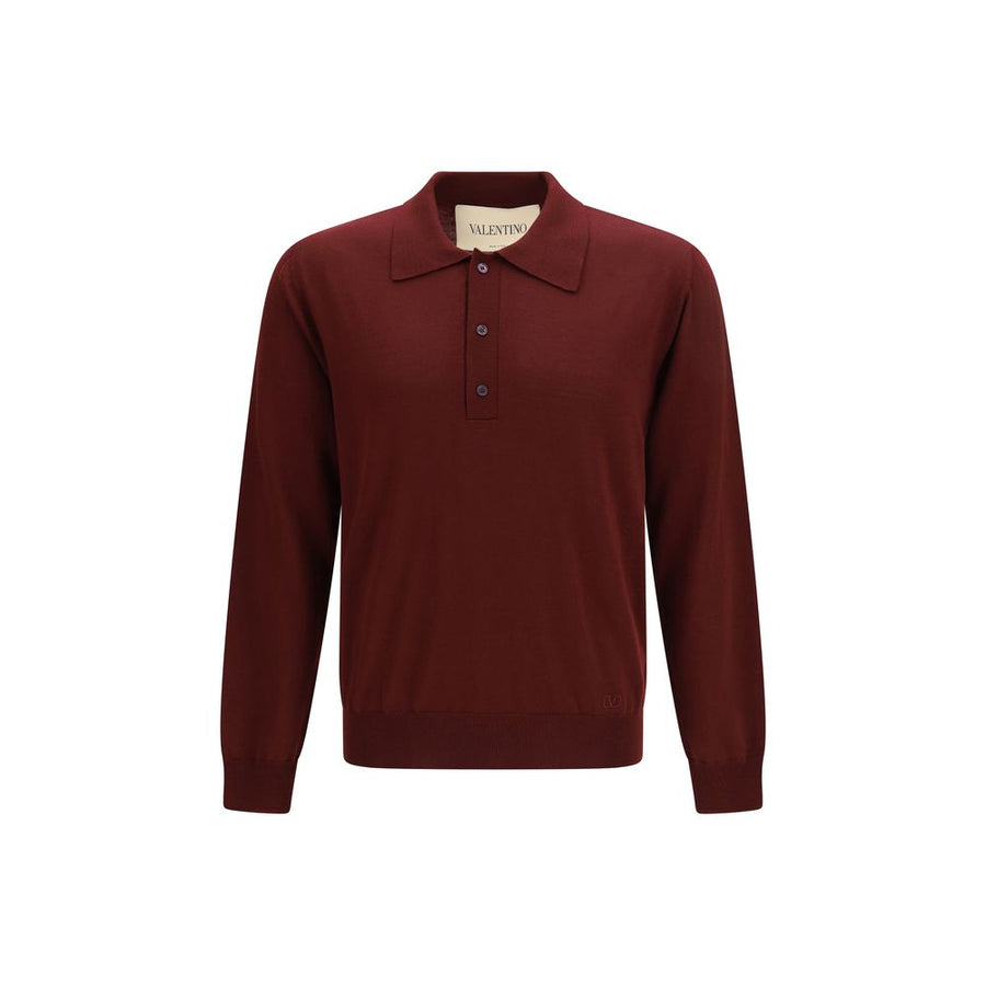 Valentino 100% Merino Wool Ovis Aries polo shirt in bordeaux