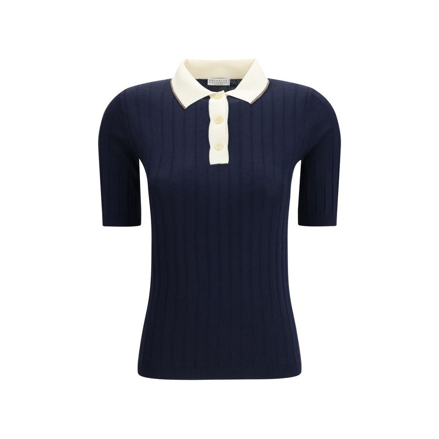 Brunello Cucinelli 90% Fleece Wool Ovis Aries polo shirt in navy