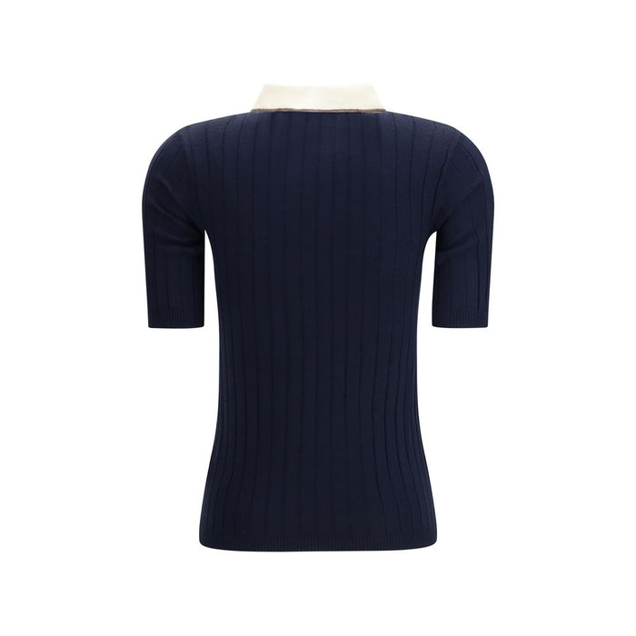 Brunello Cucinelli 90% Fleece Wool Ovis Aries polo shirt in navy — view 2