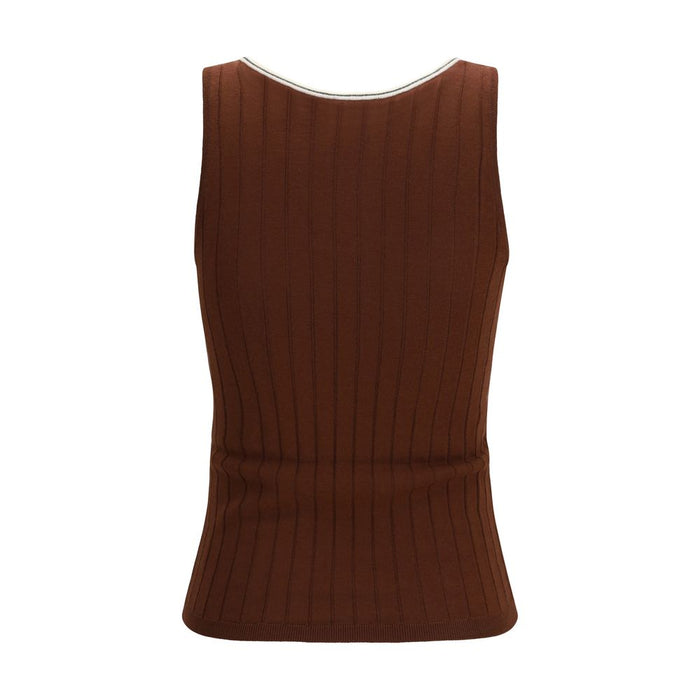 Brunello Cucinelli 90% Wool Ovis Aries tank top in bordeaux — view 2