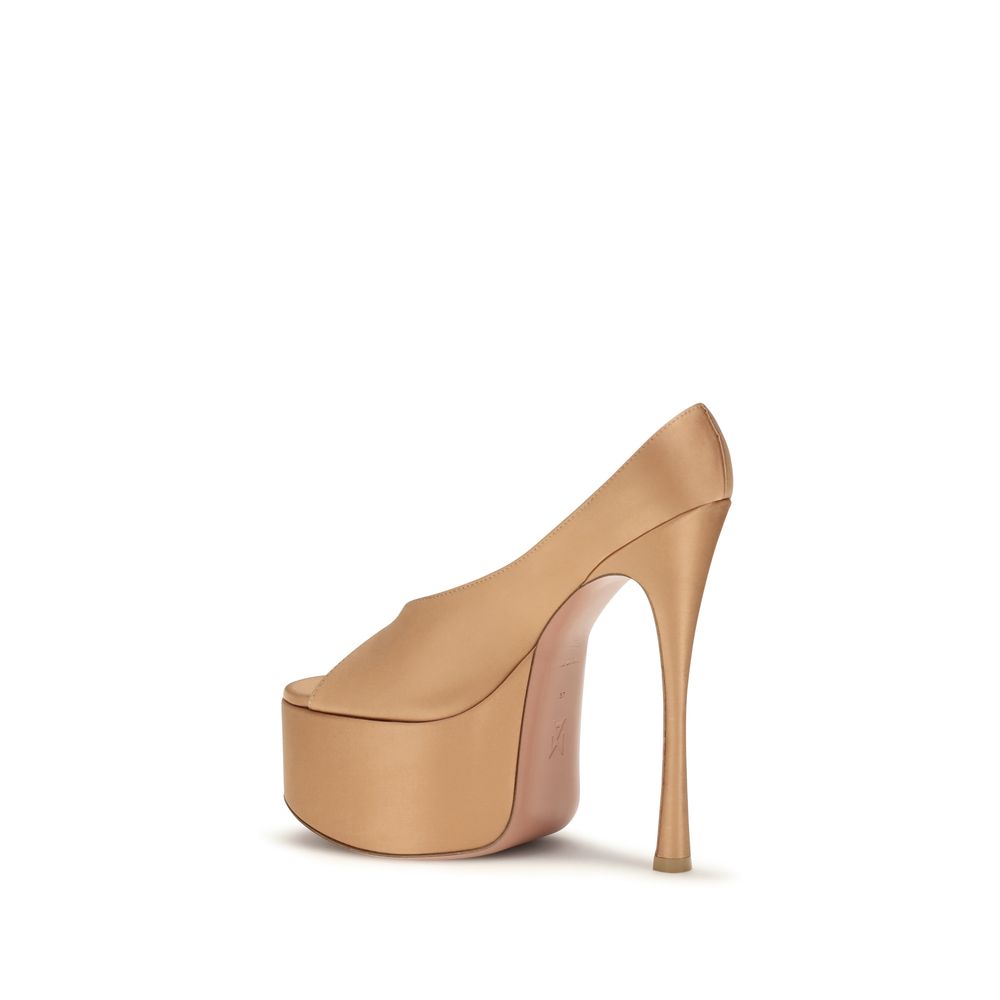 Amina Muaddi 100% Silk platform pump in beige — view 3