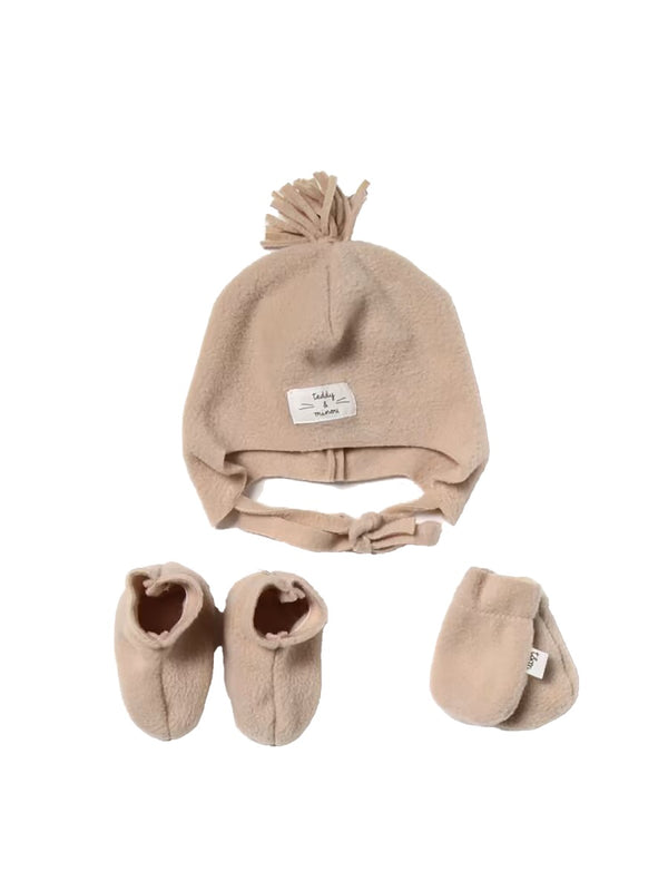 Hat, Scarf And Gloves Set Beige Polyester Sets