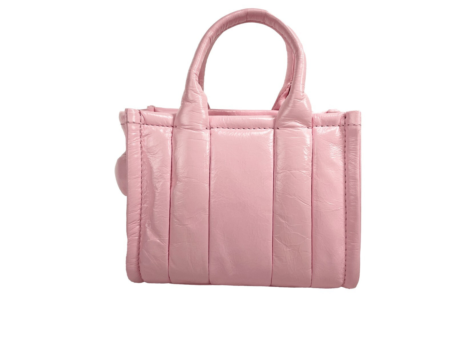 Marc Jacobs The Shiny Crinkle Micro Tote Bubblegum Leather Crossbody Silver