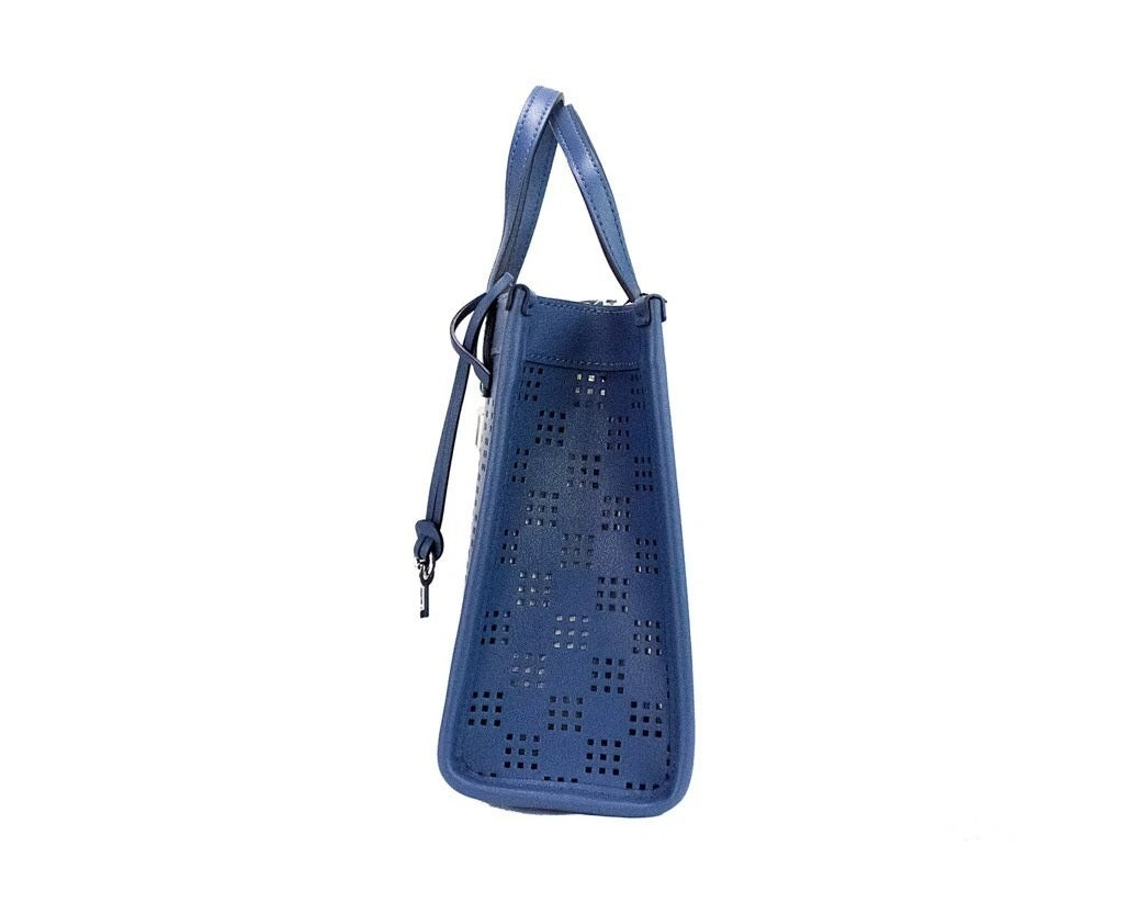 Marc Jacobs Mini Grind Blue Sea Perforated Leather Crossbody Tote Bag Purse Silver