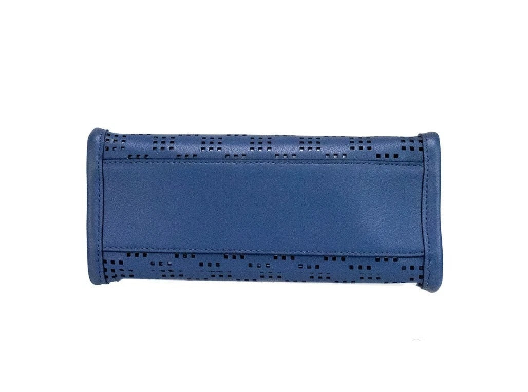 Marc Jacobs Mini Grind Blue Sea Perforated Leather Crossbody Tote Bag Purse Silver