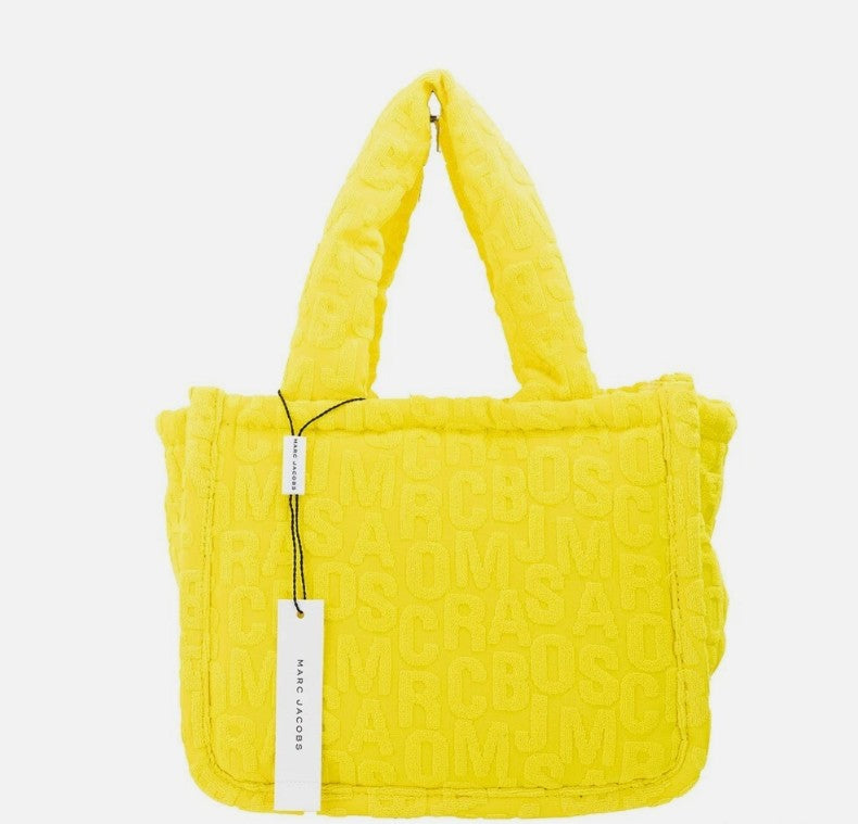Marc Jacobs The Monogram Terry Tote Small Golden Kiwi Shoulder Bag Purse Silver Cotton Blend
