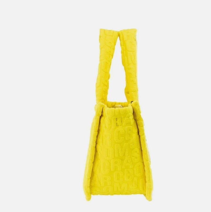 Marc Jacobs The Monogram Terry Tote Small Golden Kiwi Shoulder Bag Purse Silver Cotton Blend