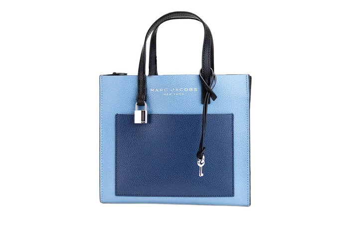Marc Jacobs Grind Mini Blue Heaven Colorblock Leather Tote Crossbody Bag Purse Silver