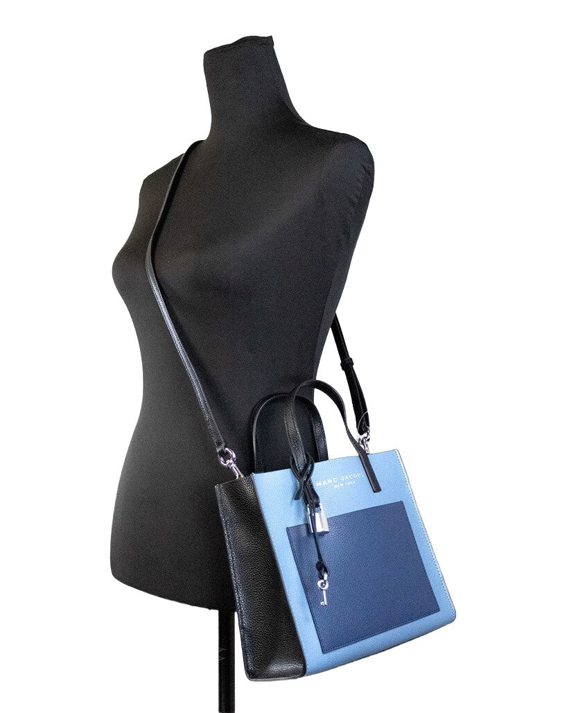 Marc Jacobs Grind Mini Blue Heaven Colorblock Leather Tote Crossbody Bag Purse Silver
