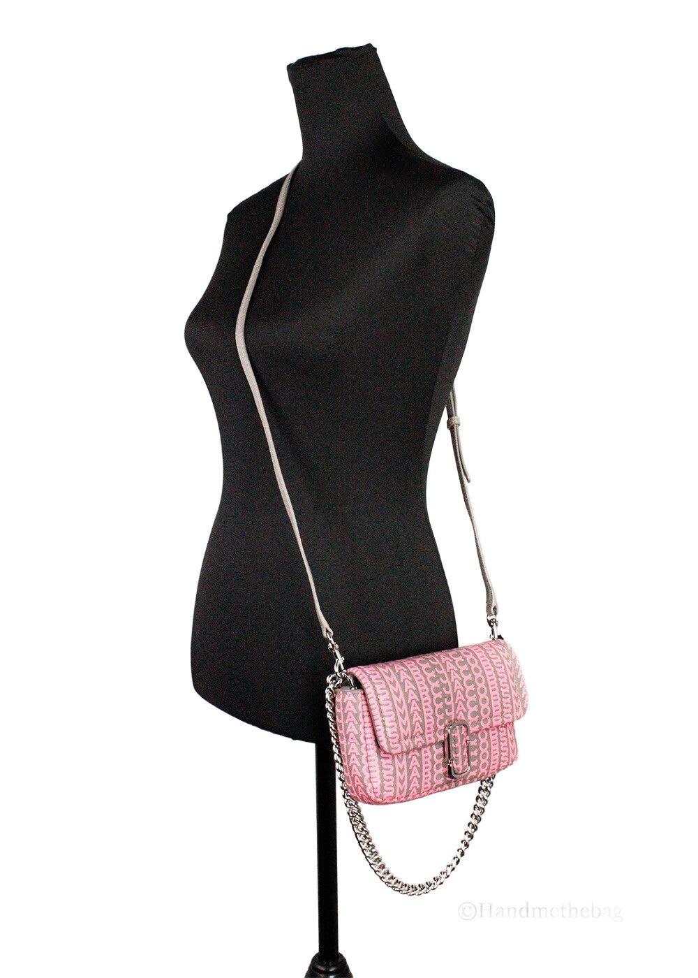 Marc Jacobs Neon Pink The Monogram Leather J Mini Shoulder Bag Crossbody Silver