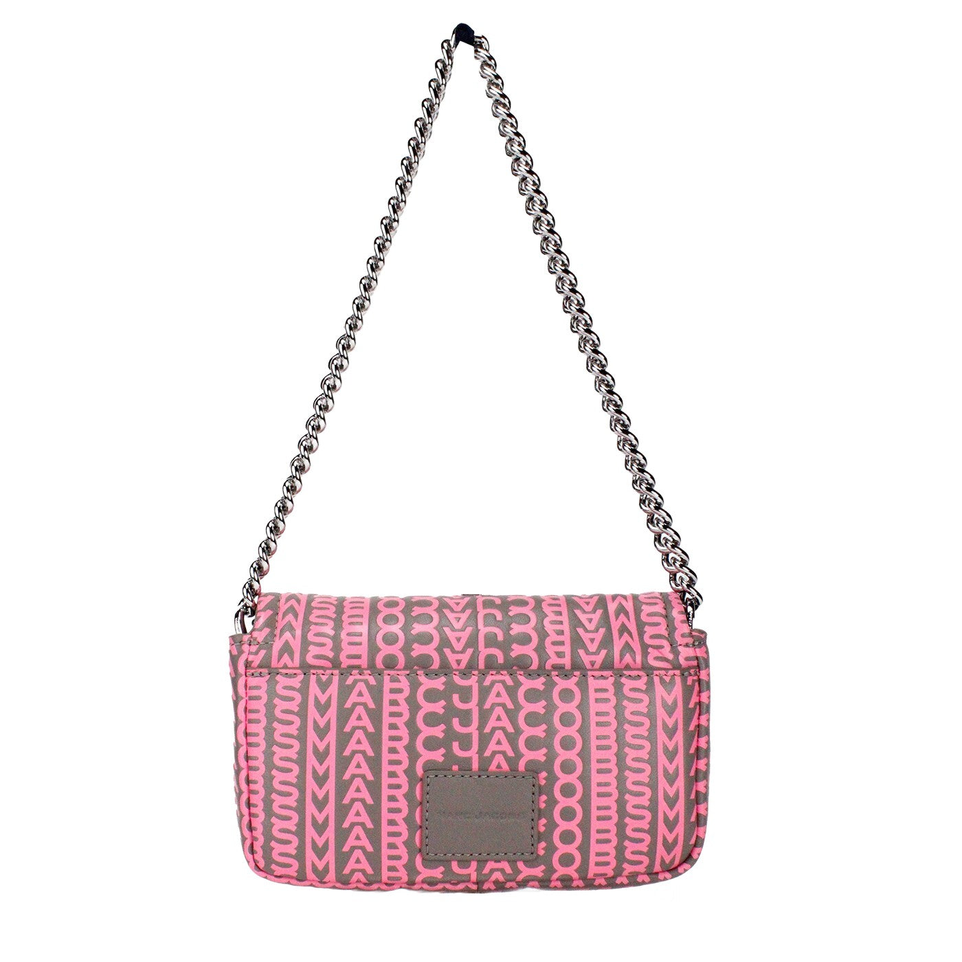Marc Jacobs Neon Pink The Monogram Leather J Mini Shoulder Bag Crossbody Silver