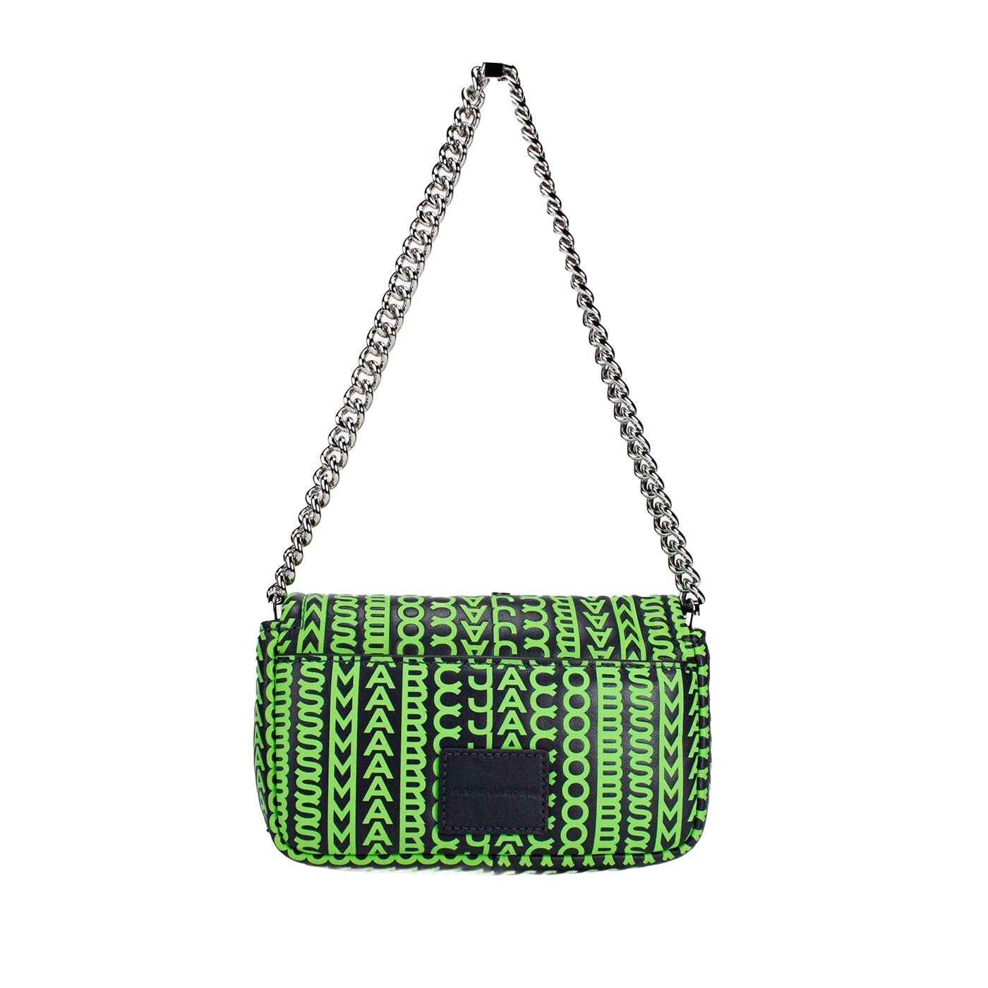 Marc Jacobs Neon Green The Monogram Leather J Mini Shoulder Bag Crossbody Silver