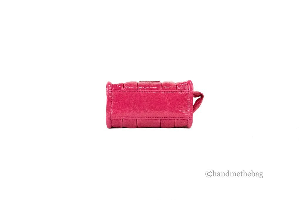 Marc Jacobs The Shiny Crinkle Micro Tote Magenta Leather Crossbody Bag Handbag Silver